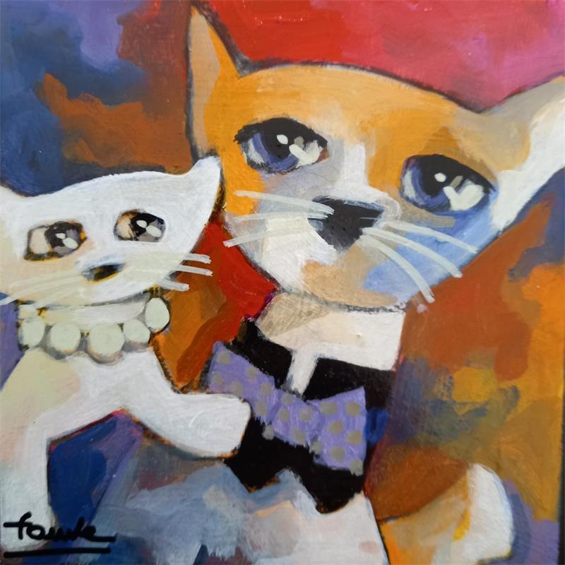 Painting Papa et son petit by Fauve | Painting Figurative Acrylic, Wood Animals, Life style