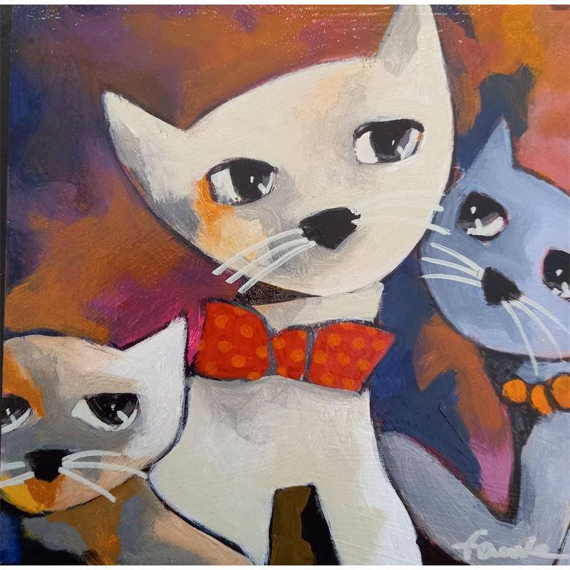 Painting Une belle famille by Fauve | Painting Figurative Life style Animals Wood Acrylic