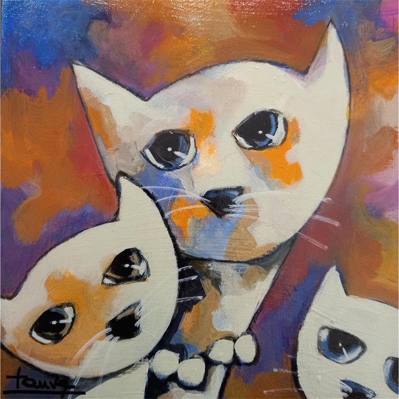 Painting Ponpon, Clochette et Blanche by Fauve | Painting Figurative Acrylic Life style Animals