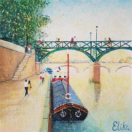 Painting Promenade matinale à Paris by Elika | Painting Figurative Mixed Landscapes, Life style, Pop icons, Urban