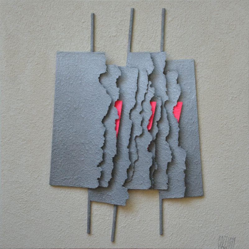 Peinture Trois plus trois par Clisson Gérard | Tableau Abstrait Mixte minimaliste