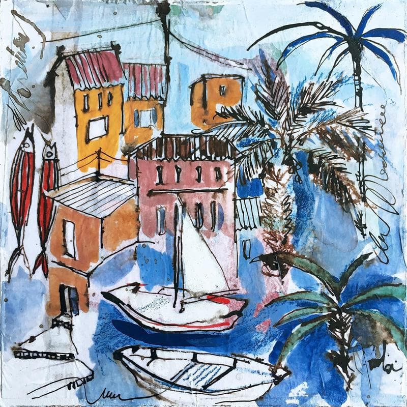 Painting Vue sur mer by Colombo Cécile | Painting Figurative Mixed Life style