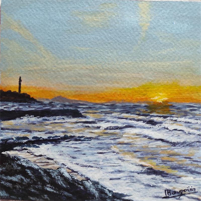 Painting COUCHER DE SOLEIL A ANGLET by Bougouin Laurent | Painting Figurative Acrylic Marine