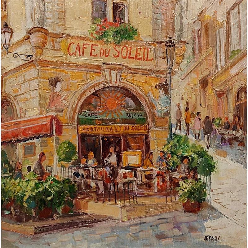 Painting Café du Soleil by Arkady | Painting Figurative Oil Urban
