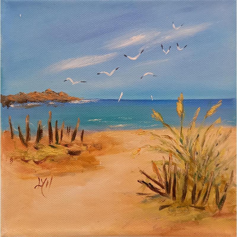 Painting Plage des Sablettes by Lyn | Painting Figurative Landscapes Marine Oil
