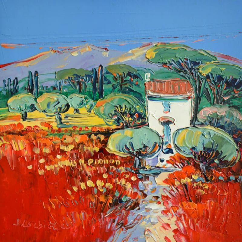 Painting Près d'Arles by Corbière Liisa | Painting Figurative Landscapes Oil