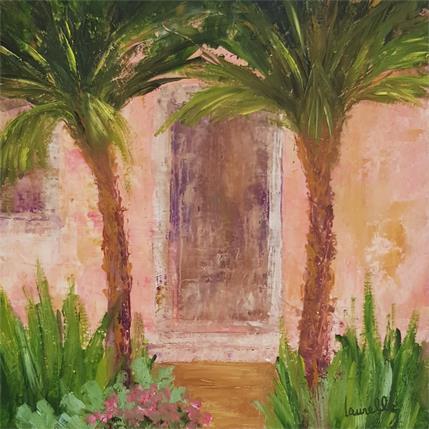 Peinture La maison rose sous les palmiers par Bessé Laurelle | Tableau Figuratif Huile Paysages, scènes de vie
