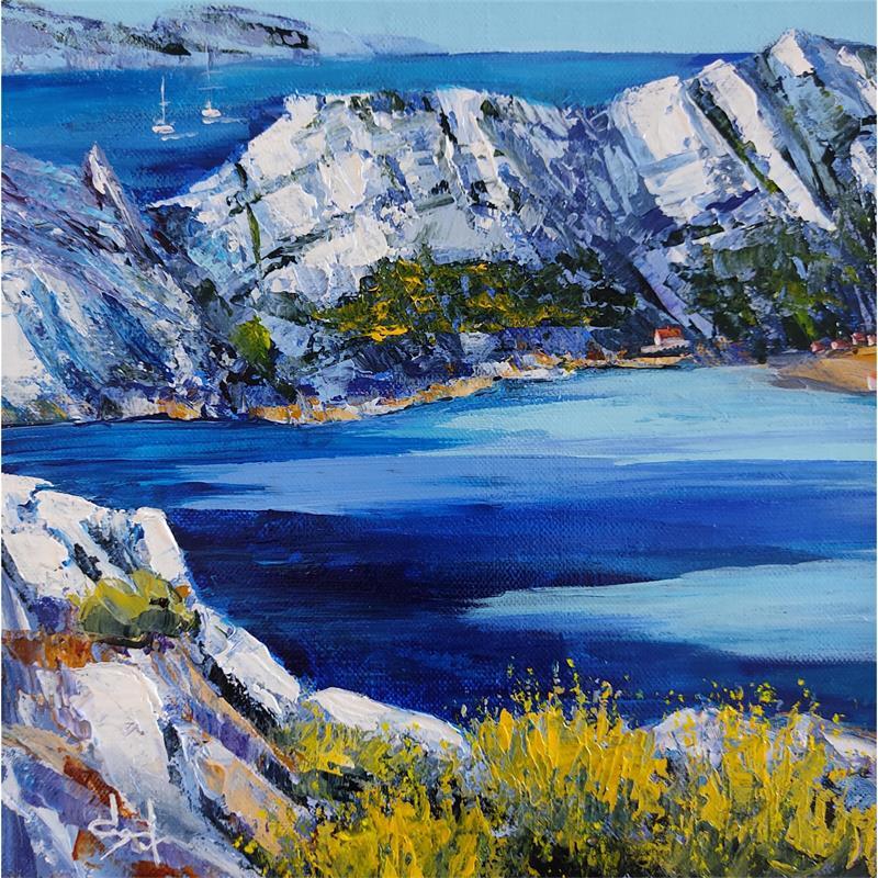 Painting Calanques près de Marseille, petite plage de Bon Porteau by Degabriel Véronique | Painting Figurative Landscapes Marine Nature Oil