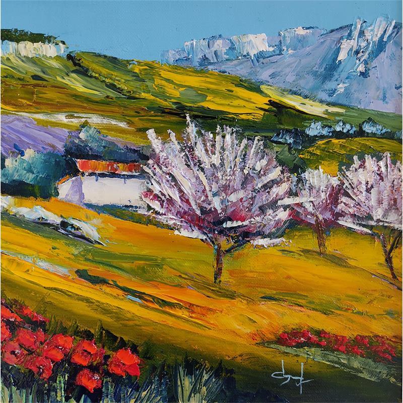 Painting Cerisiers près des Dentelles de Montmirail by Degabriel Véronique | Painting Figurative Landscapes Oil