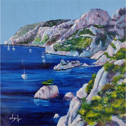 Painting Calanques méditerranéennes entre Marseille et Cassis by Degabriel Véronique | Painting Figurative Oil Landscapes, Marine