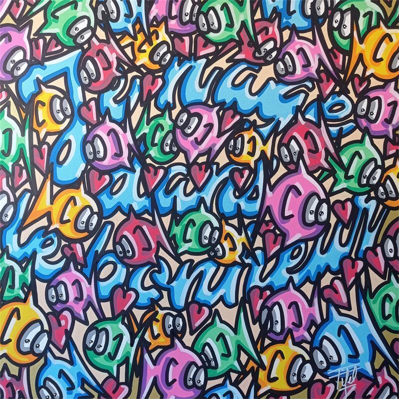 Gemälde Je nage dans le bonheur von Fifel | Gemälde Pop-Art Acryl Tiere