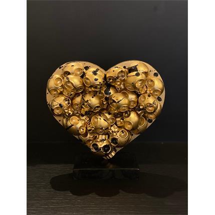 Sculpture Heart skull doré  par VL | Sculpture Pop Art Mixte