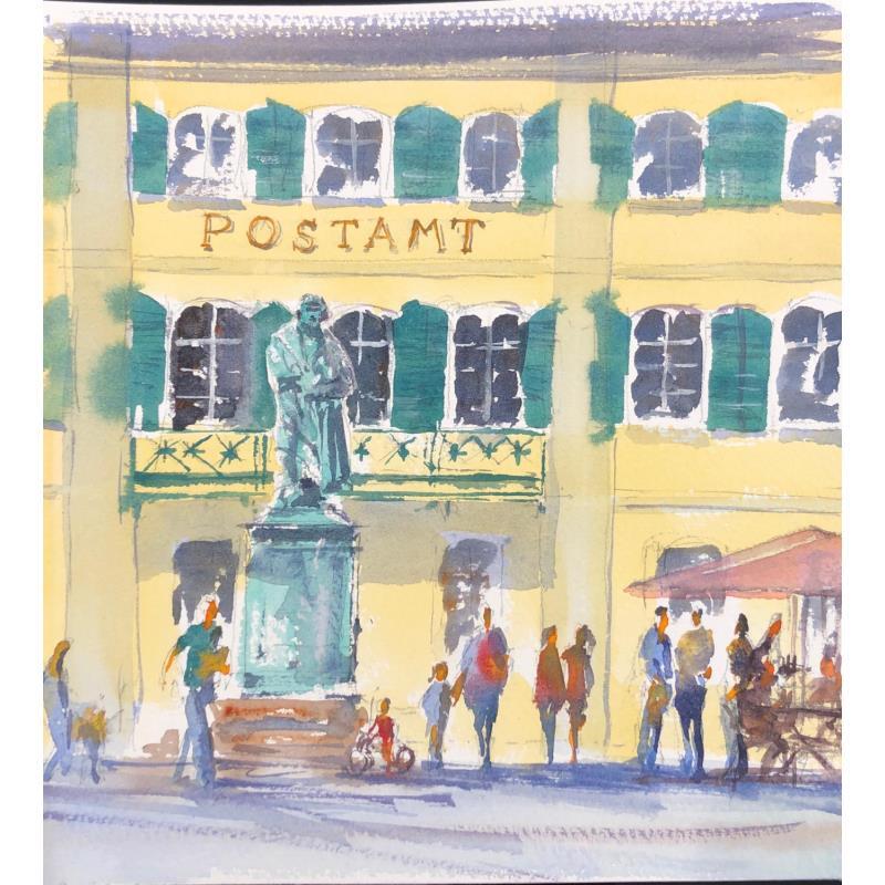 Painting Beethoven-Statue by Jones Henry | Painting Figurative Landscapes Urban Watercolor