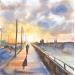Peinture Homme sur le pont Kennedy par Jones Henry | Tableau Figuratif Paysages Urbain Aquarelle