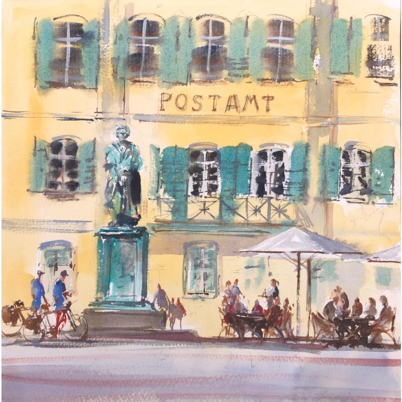 Painting Beethoven und Kaffee by Jones Henry | Painting Figurative Watercolor Landscapes, Urban