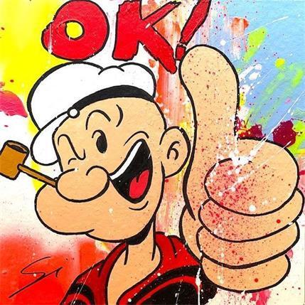 Painting OK POPEYE by Mestres Sergi | Painting Pop-art Cardboard, Graffiti Pop icons