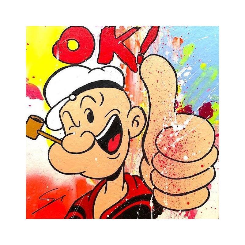 Painting OK POPEYE by Mestres Sergi | Painting Pop-art Pop icons Graffiti Cardboard