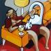 Gemälde L'heure du chat von Lopez Alfredo | Gemälde Figurativ Alltagsszenen Acryl