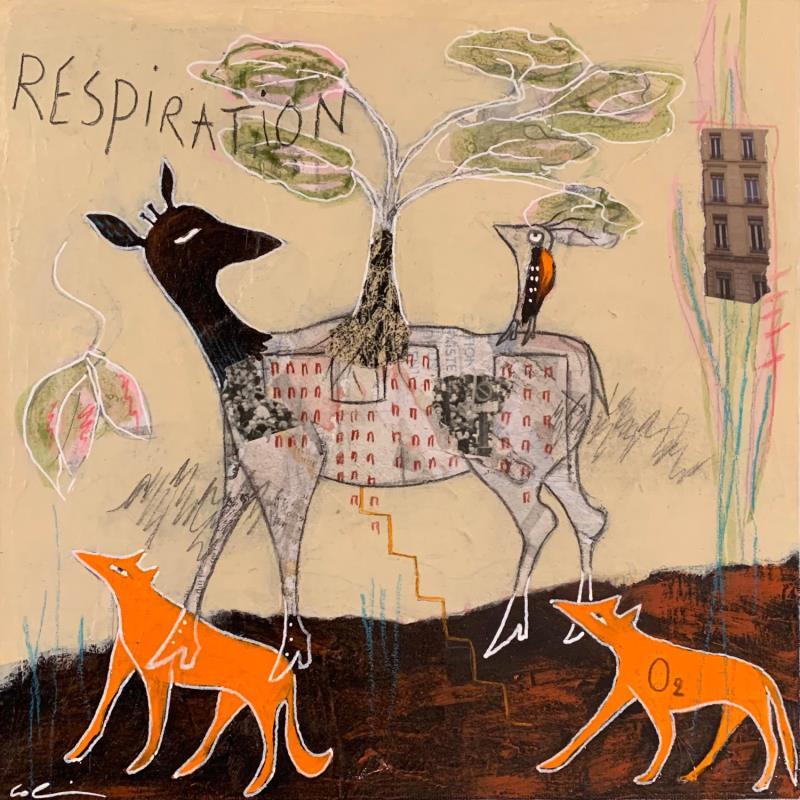 Peinture Respiration par Colin Sylvie | Tableau Art Singulier Animaux Acrylique Collage Pastel