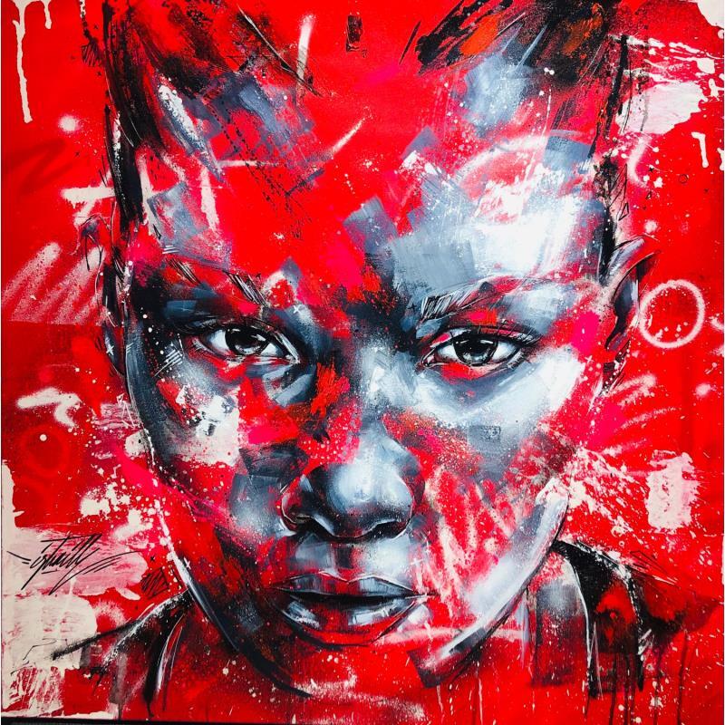 Painting Annebjorg (Aigle & Protection) by Istraille | Painting Figurative Acrylic Black & White, Life style, Portrait