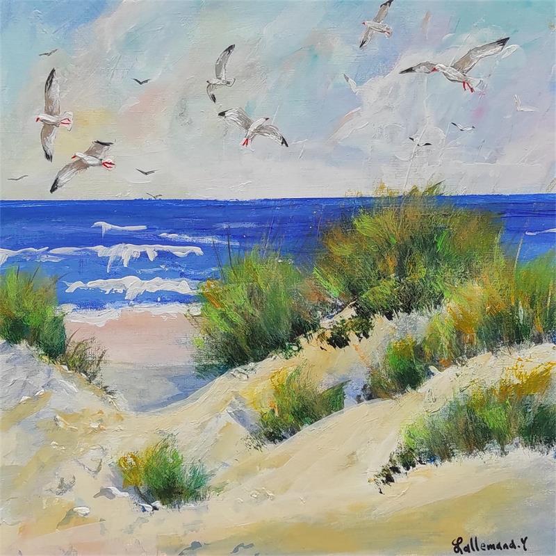 Painting Dunes et mouettes 7 by Lallemand Yves | Painting Figurative Acrylic Landscapes, Marine