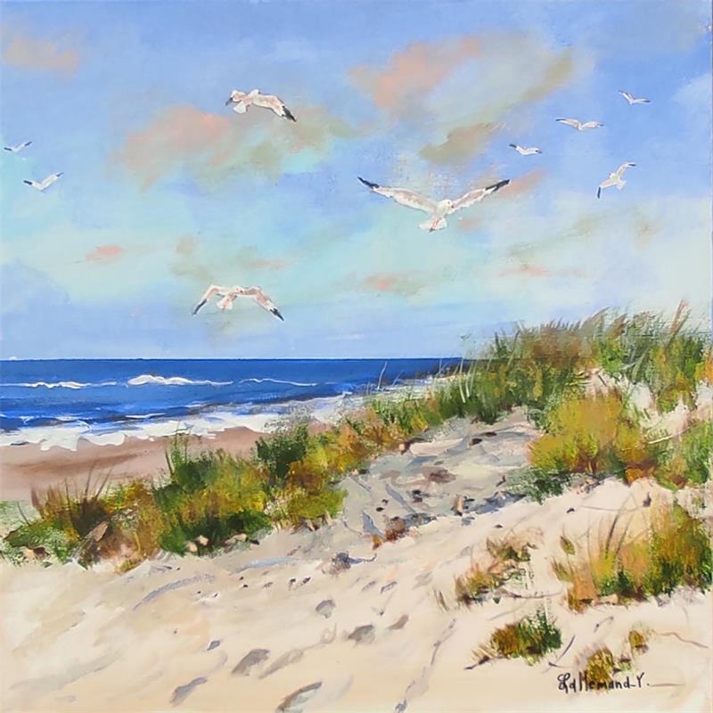 Painting Dunes et Mouettes 2 by Lallemand Yves | Painting Figurative Landscapes Marine Acrylic
