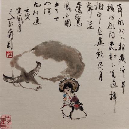 Peinture Joy par Sanqian | Tableau Figuratif Aquarelle, Encre Animaux, Enfant, Minimaliste