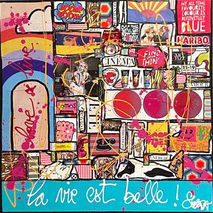 Painting Love & live, la vie est belle ! by Costa Sophie | Painting Pop art Mixed