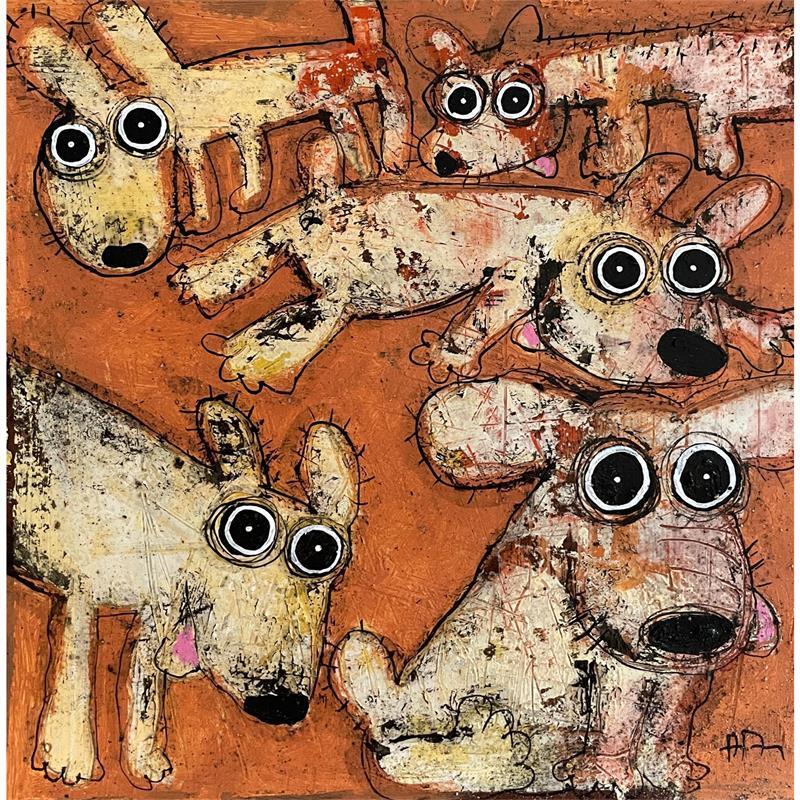 Peinture Dogs Laughing par Maury Hervé | Tableau Art naïf animaux