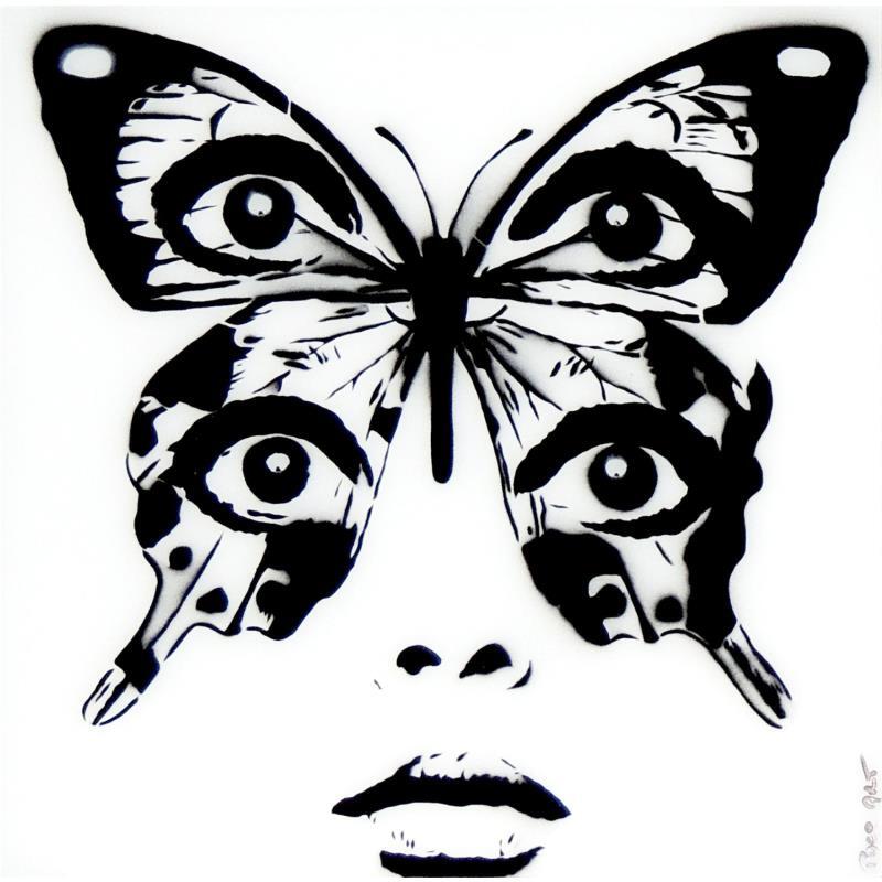 Gemälde Butterfly von Puce | Gemälde Pop-Art Pop-Ikonen Acryl