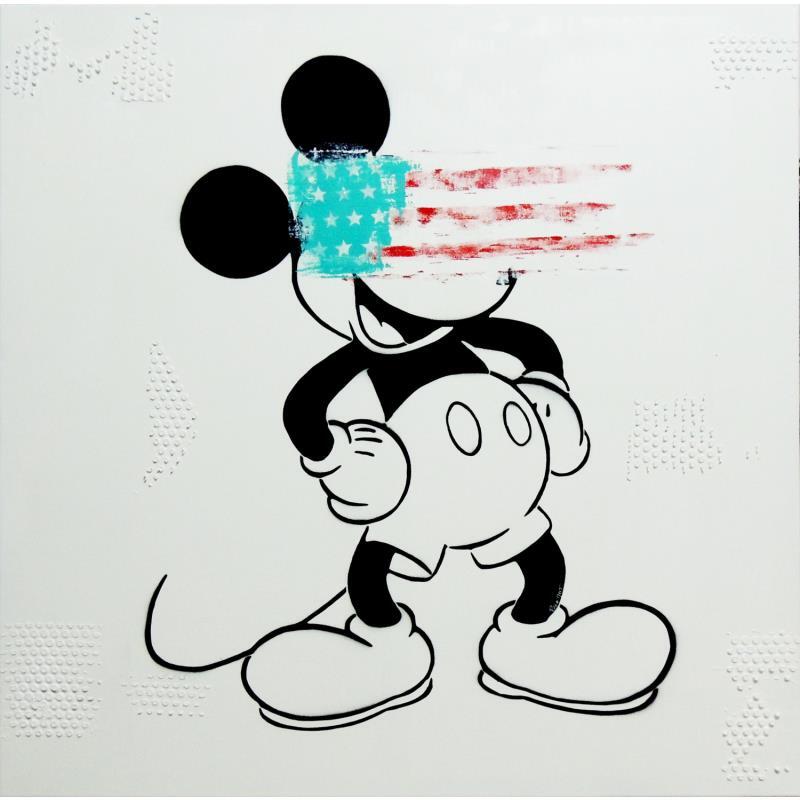 Peinture Américan Mickey par Puce | Tableau Pop-art Acrylique Icones Pop