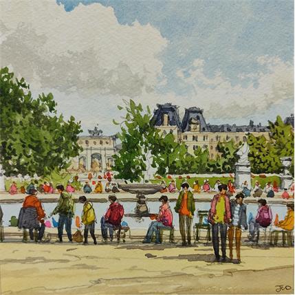 Painting Paris, le Jardin des Tuileries by Decoudun Jean charles | Painting Figurative Watercolor Landscapes, Life style, Pop icons, Urban