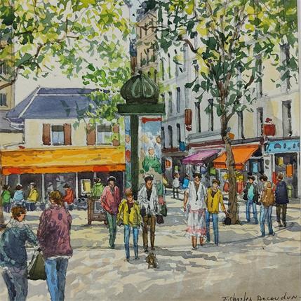 Painting Paris, Place Saint-André des Arts by Decoudun Jean charles | Painting Figurative Watercolor Landscapes, Life style, Urban