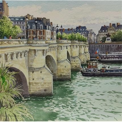 Peinture Paris, le Pont Neuf par Decoudun Jean charles | Tableau Figuratif Aquarelle Paysages, scènes de vie, Urbain
