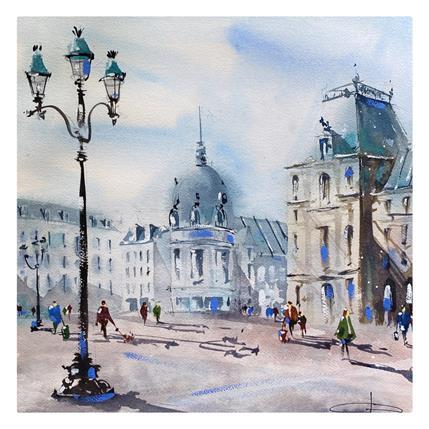 Painting Place de l'hotel de ville de Paris by Bailly Kévin  | Painting Figurative Watercolor Urban