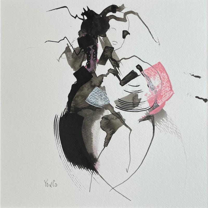Painting Ma vie en rose by YO&CO | Painting Figurative Ink Minimalist, Nude