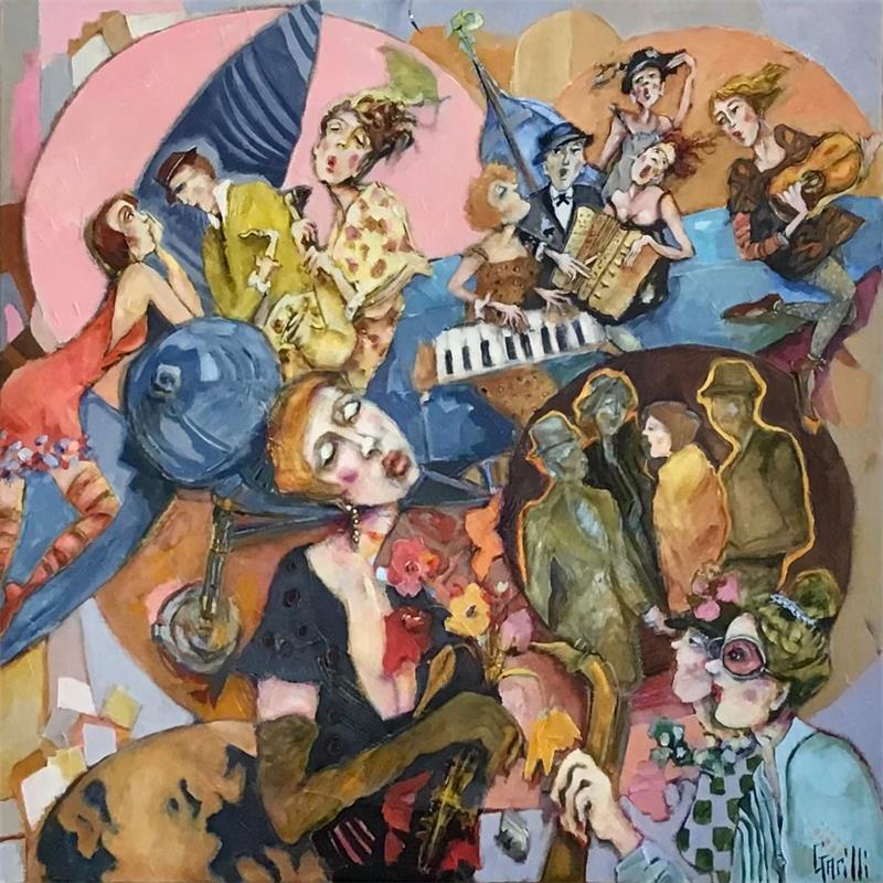 Painting Happy flying jazz by Garilli Nicole | Painting Figurative Life style