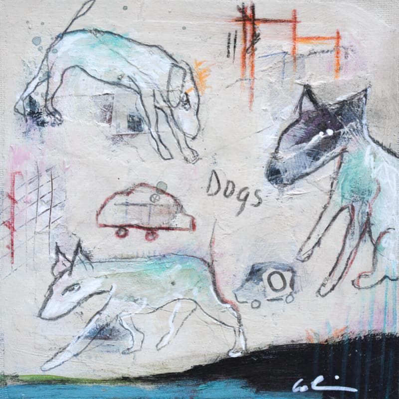 Peinture Dogs par Colin Sylvie | Tableau Art Singulier Mixte animaux