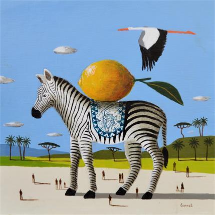 Painting  Zèbre et cigogne by Lionnet Pascal | Painting Surrealist Acrylic Animals, Landscapes, still-life