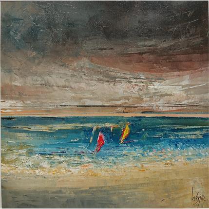 Painting Les voiles rouge et jaune by Levesque Emmanuelle | Painting Figurative Oil Landscapes, Marine