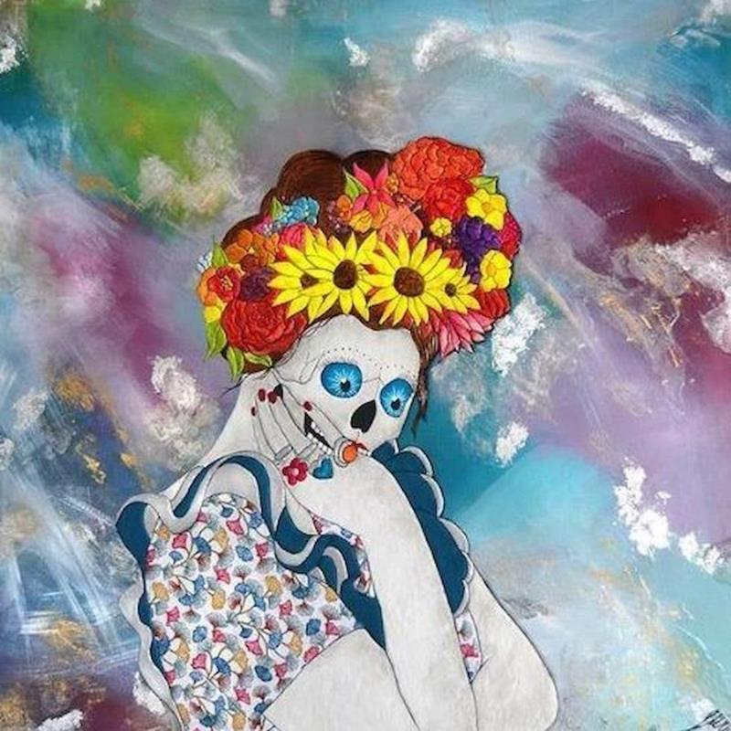 Peinture Frida par Geiry | Tableau Matiérisme Bois Icones Pop, Portraits