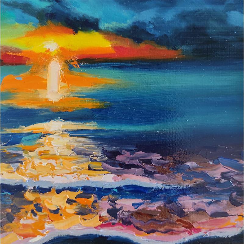 Gemälde Beach sunset von Eugène Romain | Gemälde Figurativ Öl Landschaften