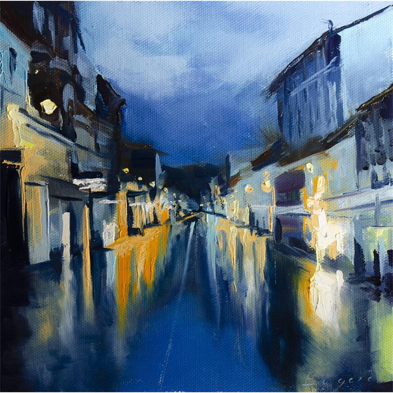 Painting À la nuit tombée by Eugène Romain | Painting Figurative Urban Oil