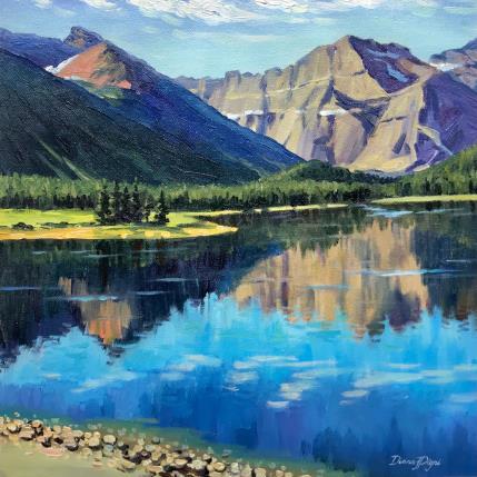 Painting Mountains  by the lake by Pigni Diana | Painting Figurative Oil Landscapes