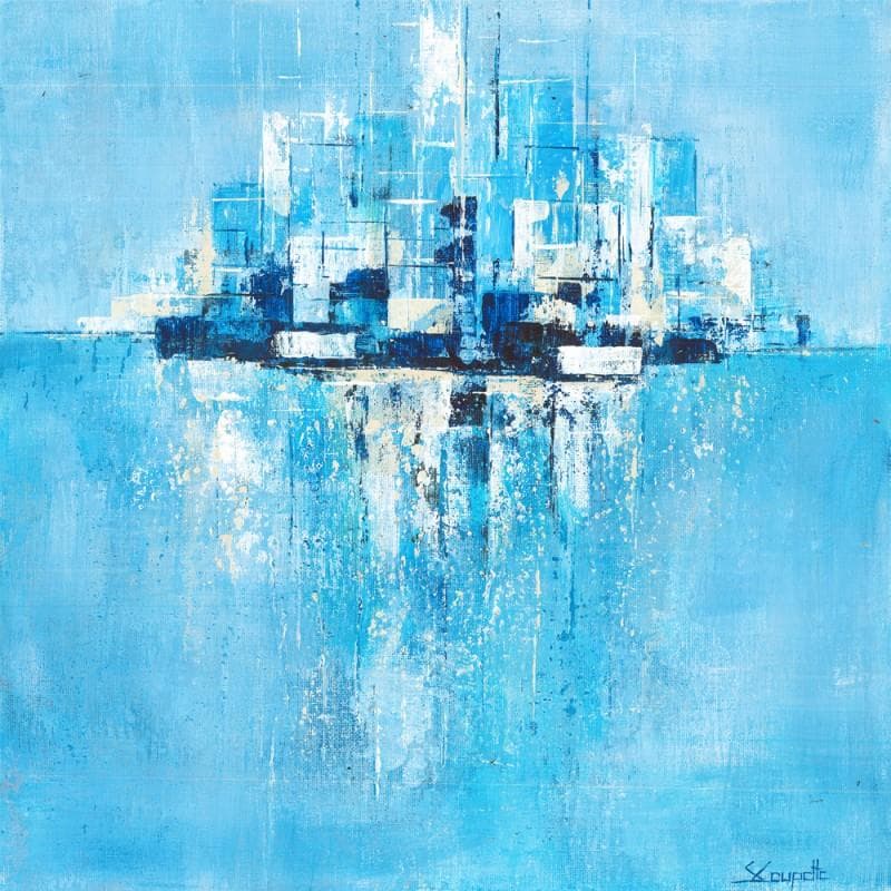 Painting Blue skyline by Coupette Steffi | Painting Abstract Acrylic Urban
