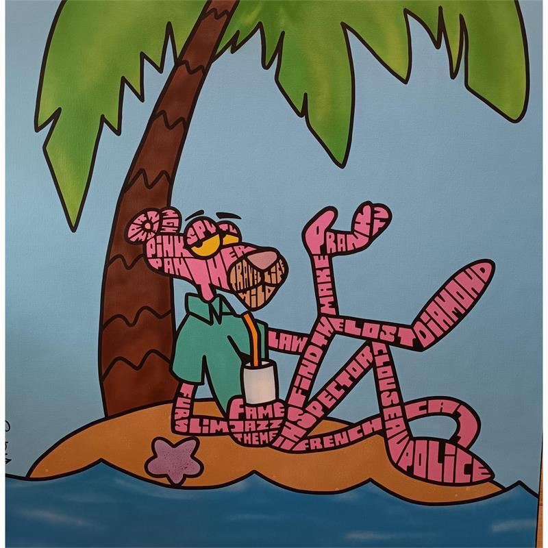 Peinture Pink panther lost in island par Cmon | Tableau Street Art animaux