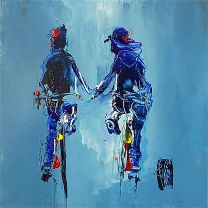 Painting Balade bleutée by Raffin Christian | Painting Figurative Acrylic, Oil Life style