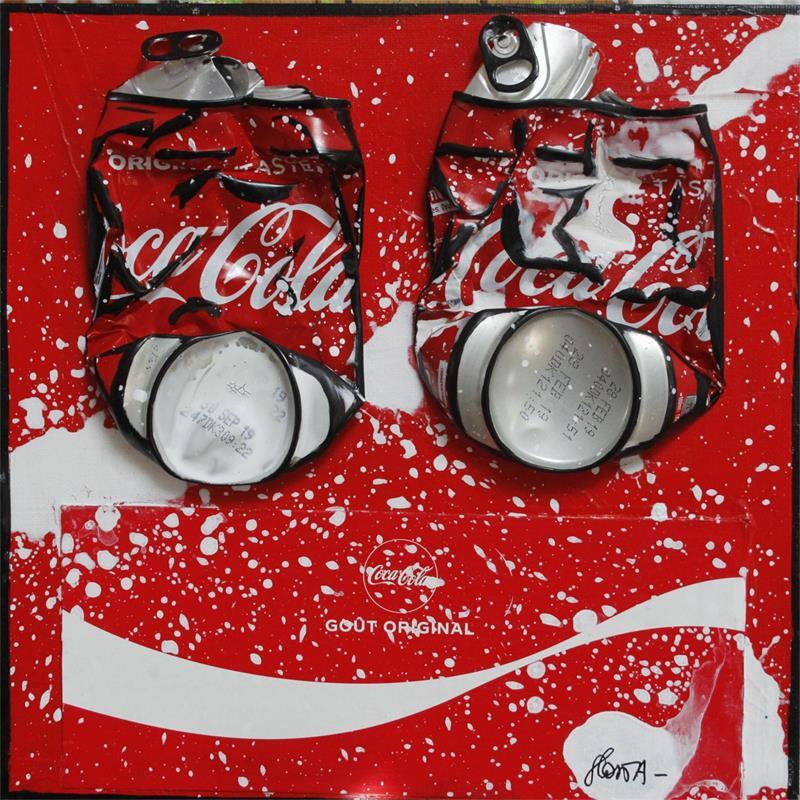 Gemälde Coke Only von Costa Sophie | Gemälde Pop-Art Acryl, Collage, Pappe, Posca, Upcycling