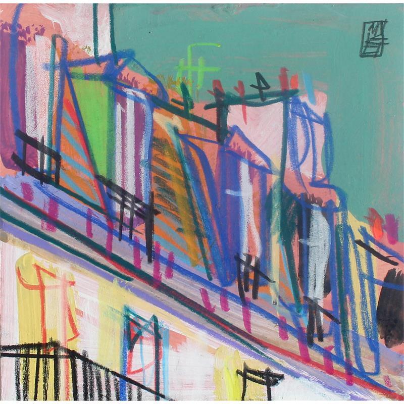 Gemälde Du train au taxi à chez lui von Anicet Olivier | Gemälde Figurativ Urban Acryl