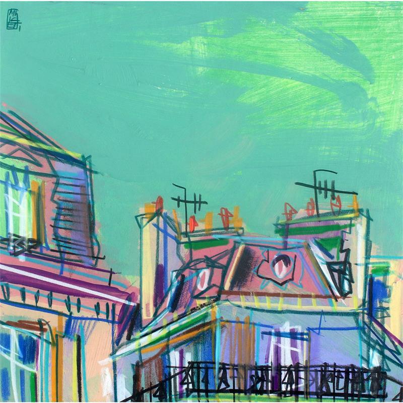 Painting Un carré de ciel vert by Anicet Olivier | Painting Figurative Acrylic Urban